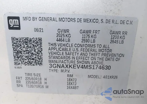 2021 Chevrolet Equinox Fwd Lt from USA, damaged, VIN 3GNAXKEV4MS174630